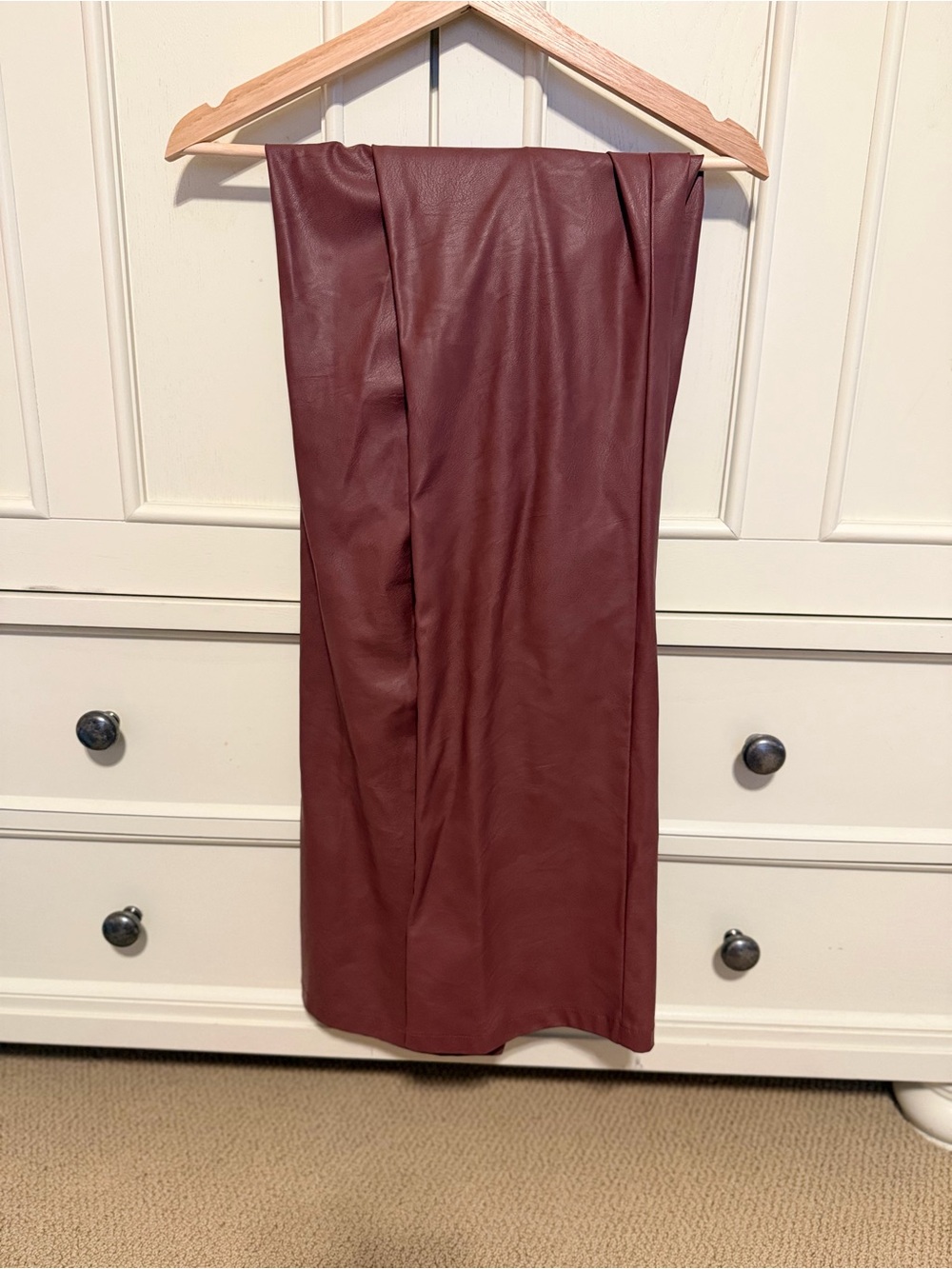 Anthropologie Straight-Leg Faux Leather Pants in Wine